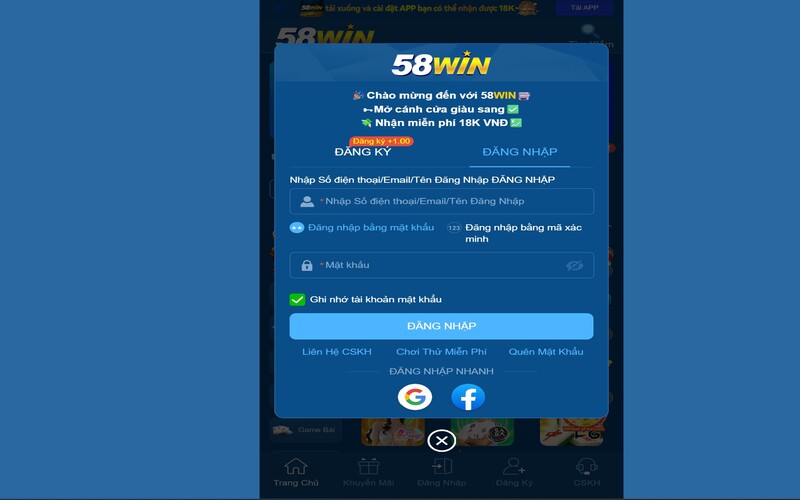 Luôn đảm bảo các thông tin tài khoản 58WIN chính xác